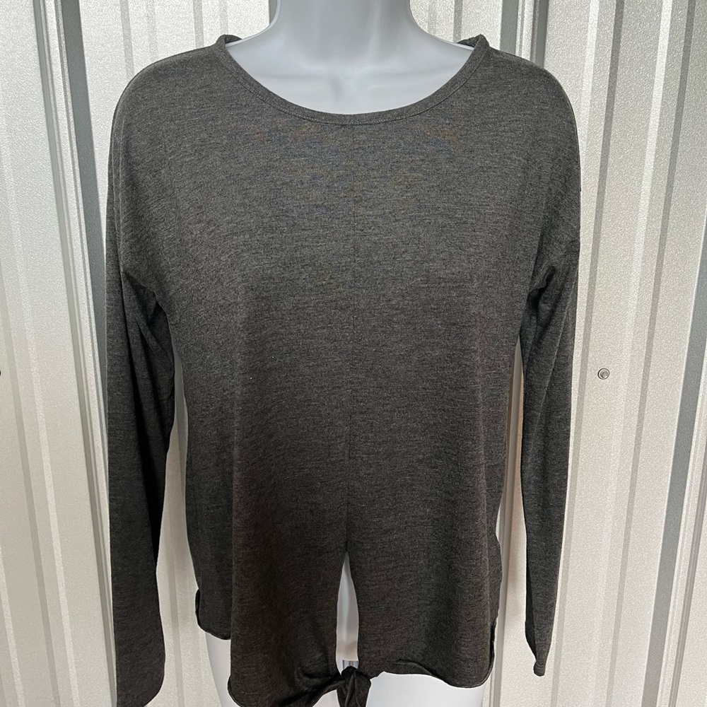 WOMENS Morgan Taylor Grey Top Tunic Front Belly Tie 3/4 Sleeves Size Small